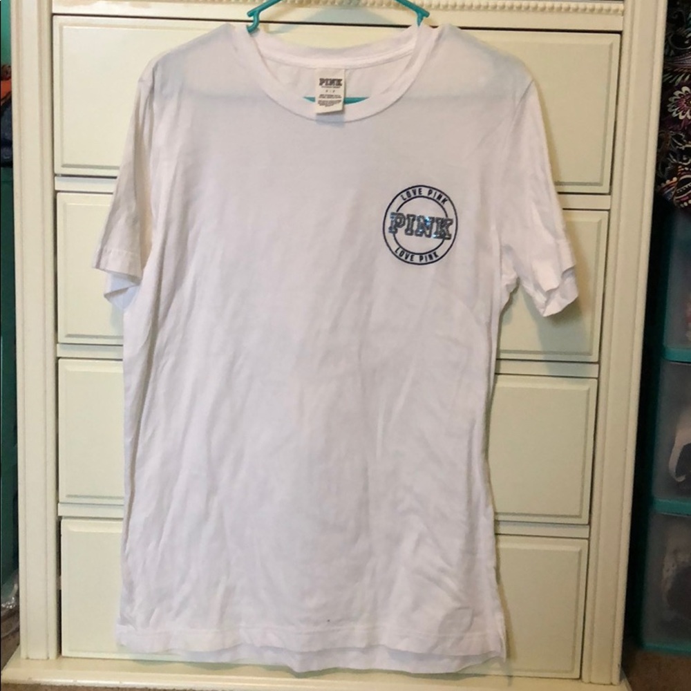 Pink white/navy sequined t shirt